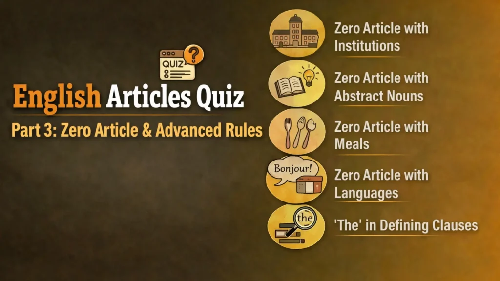 English Articles Quiz Part 3: Zero Article & Advanced Rules
