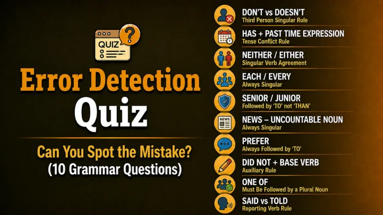 Error Detection Quiz – Can You Spot the Grammar Mistake in English Sentences?